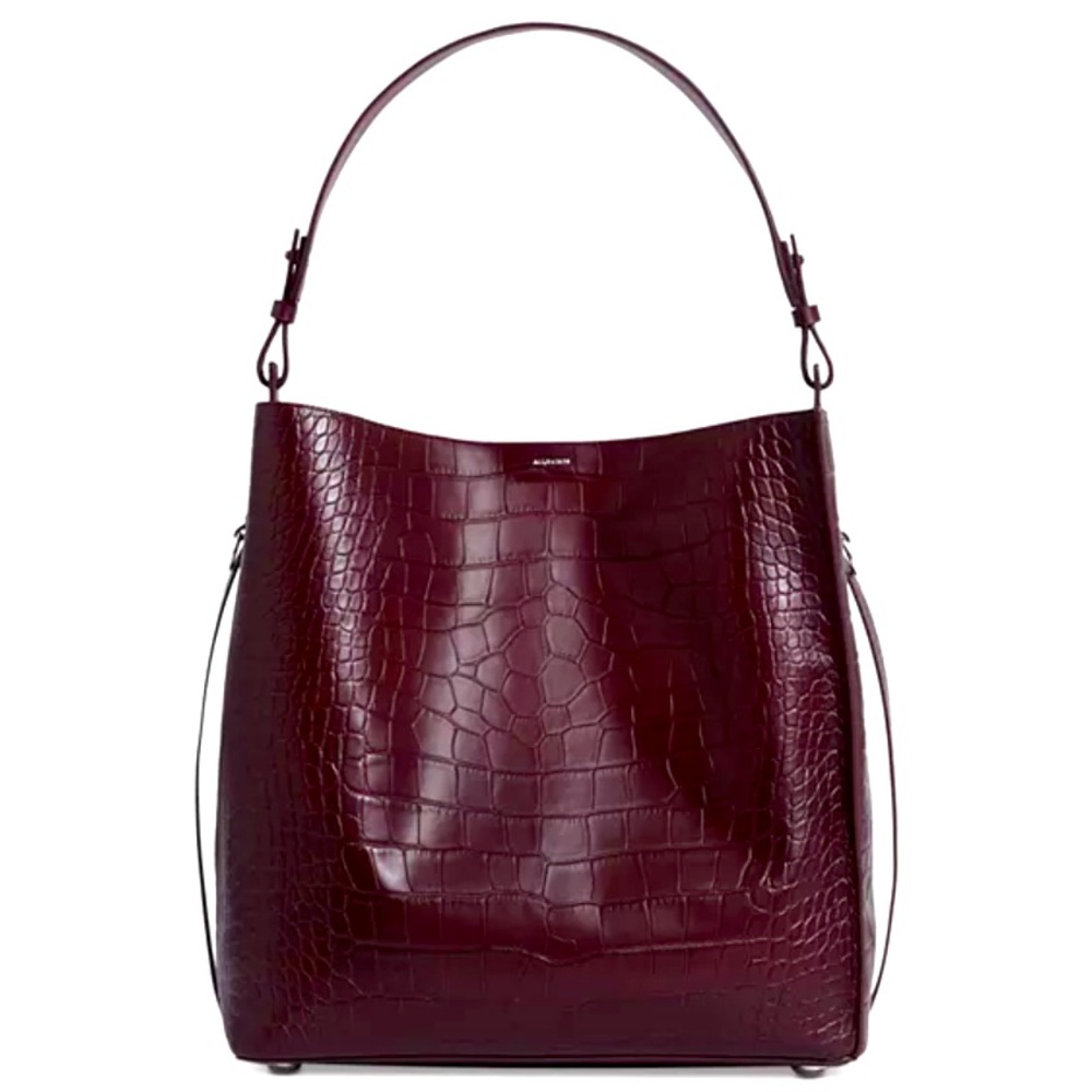 Alllsaints Polly Croc-Embossed Large Leather Tote Cranberry/Burgundy color